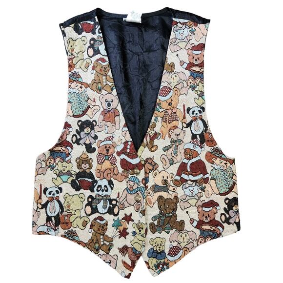 Vintage Jackets & Blazers - Backroad Blues vest teddy bears tapestry vintage size L